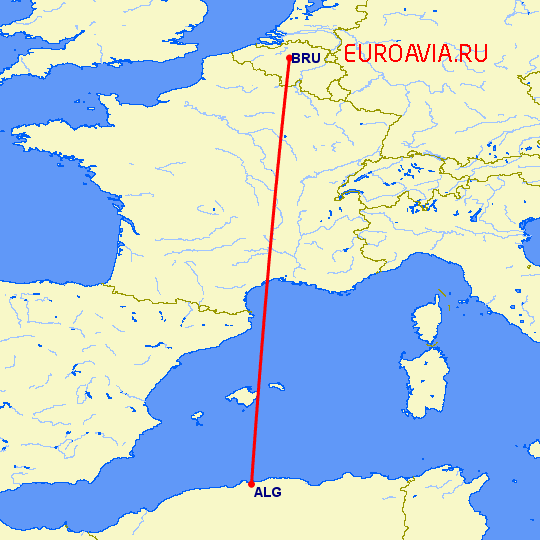 перелет Брюссель — Алжир на карте