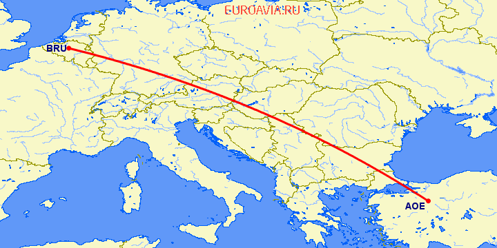 перелет Брюссель — Эскишехир на карте