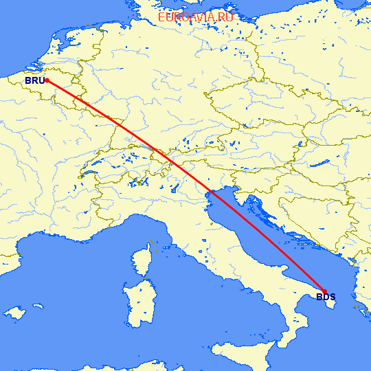 перелет Брюссель — Бриндизи на карте