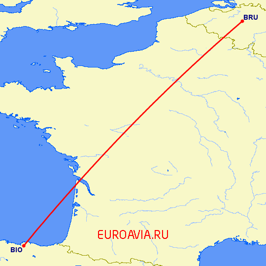 перелет Брюссель — Бильбао на карте