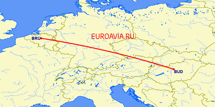перелет Брюссель — Будапешт на карте