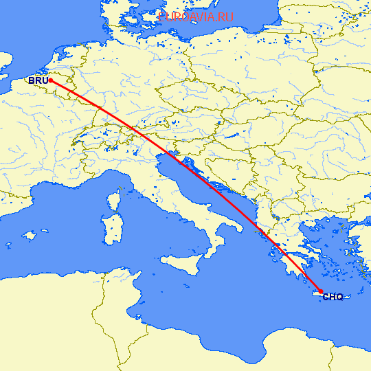 перелет Брюссель — Chania на карте