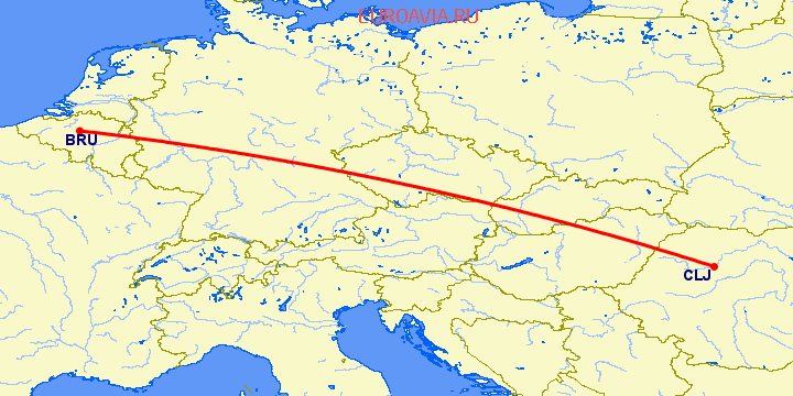 перелет Брюссель — Клуж Напока на карте