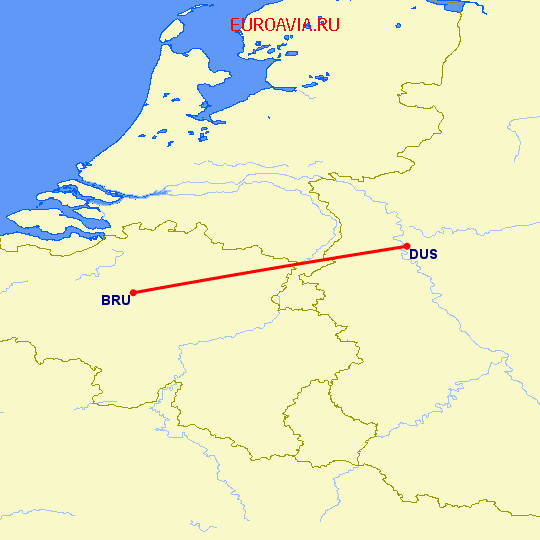 перелет Брюссель — Дюссельдорф на карте