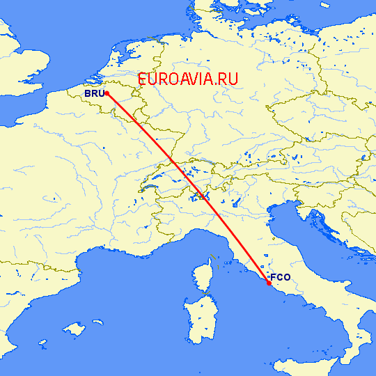 перелет Брюссель — Рим на карте