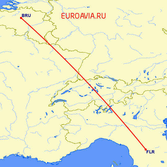 перелет Брюссель — Флоренция на карте