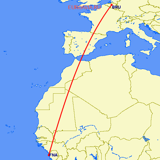 перелет Брюссель — Freetown на карте