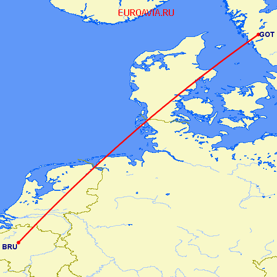 перелет Брюссель — Гетеборг на карте