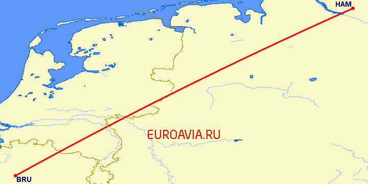 перелет Брюссель — Гамбург на карте