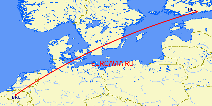 перелет Брюссель — Хельсинки на карте