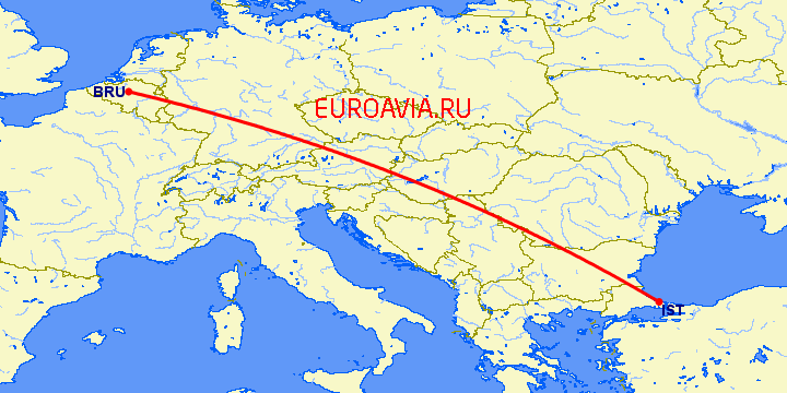 перелет Брюссель — Стамбул на карте