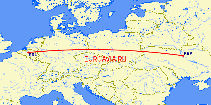 перелет Брюссель — Киев на карте