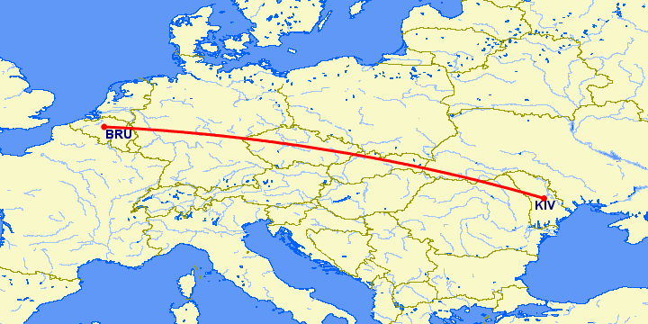 перелет Брюссель — Кишинев на карте