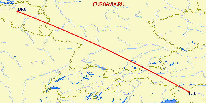 перелет Брюссель — Любляна на карте