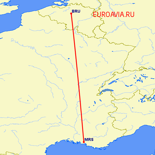 перелет Брюссель — Марсель на карте