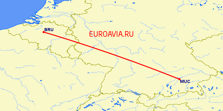перелет Брюссель — Мюнхен на карте