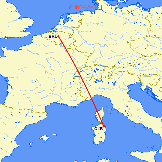 перелет Брюссель — Costa Smeralda на карте