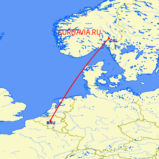 перелет Брюссель — Осло на карте