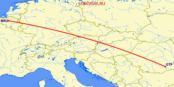 перелет Брюссель — Бухарест на карте