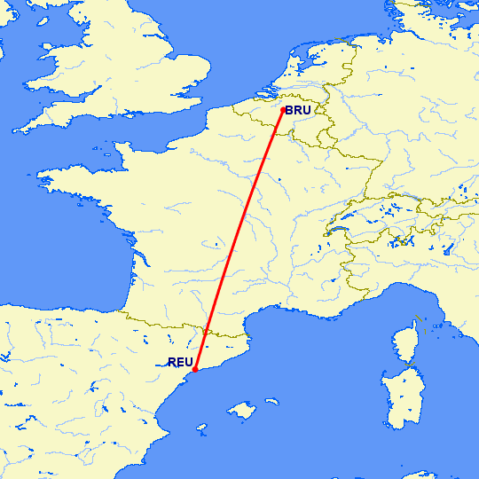 перелет Брюссель — Реус на карте