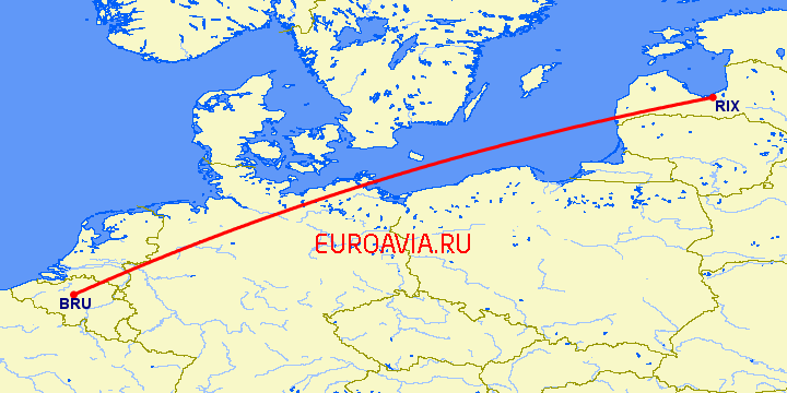 перелет Брюссель — Рига на карте