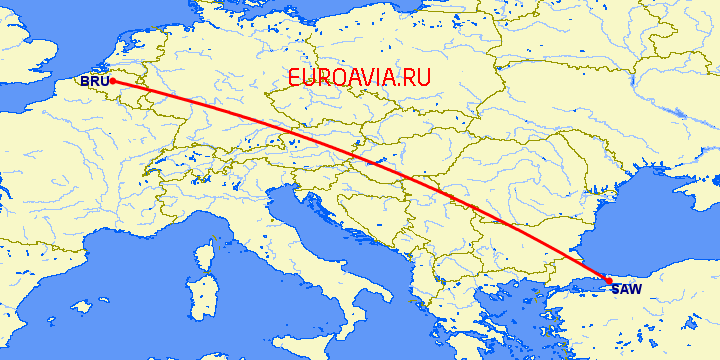 перелет Брюссель — Стамбул на карте