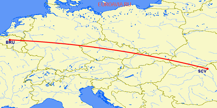 перелет Брюссель — Сучава на карте