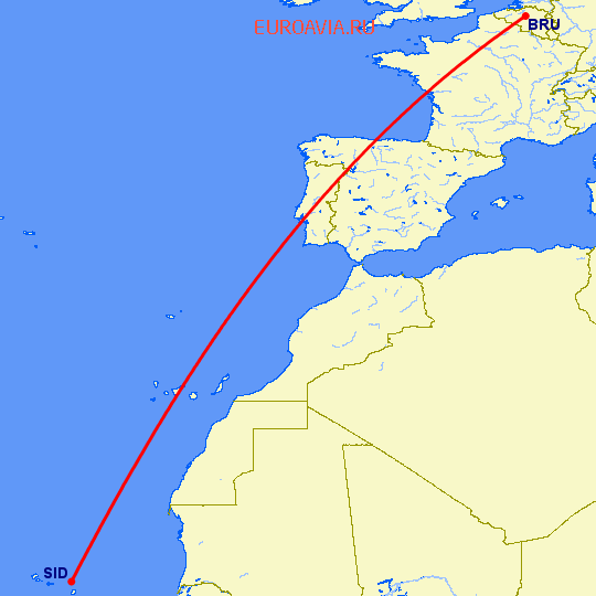 перелет Брюссель — Sal на карте
