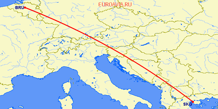 перелет Брюссель — Салоники на карте