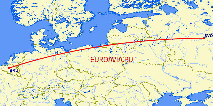 перелет Брюссель — Москва на карте