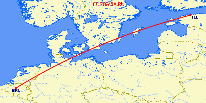 перелет Брюссель — Таллин на карте