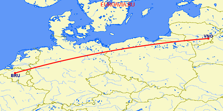перелет Брюссель — Вильнюс на карте