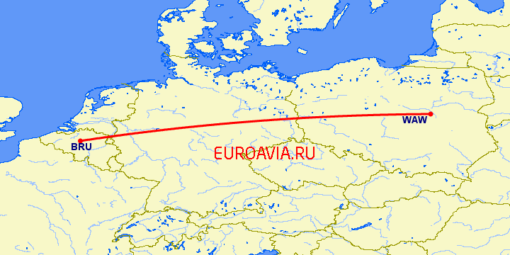 перелет Брюссель — Варшава на карте