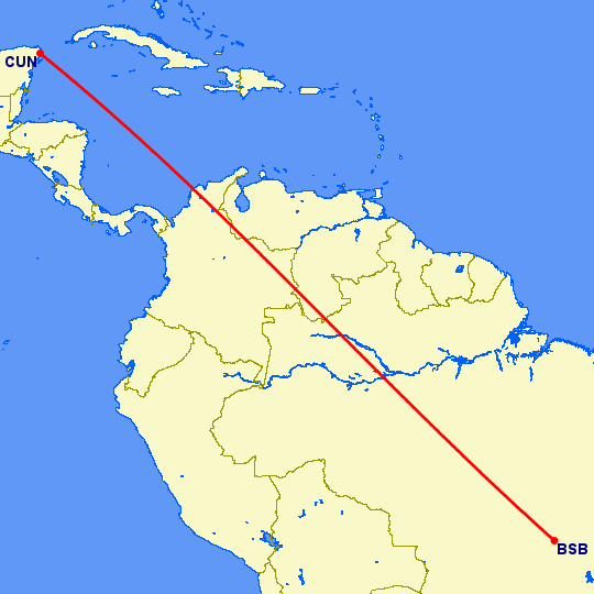 перелет Бразилия — Канкун на карте