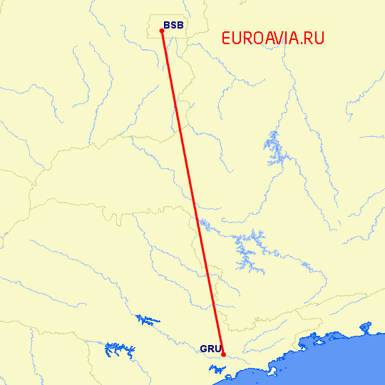 перелет Бразилия — Сан Паулу на карте