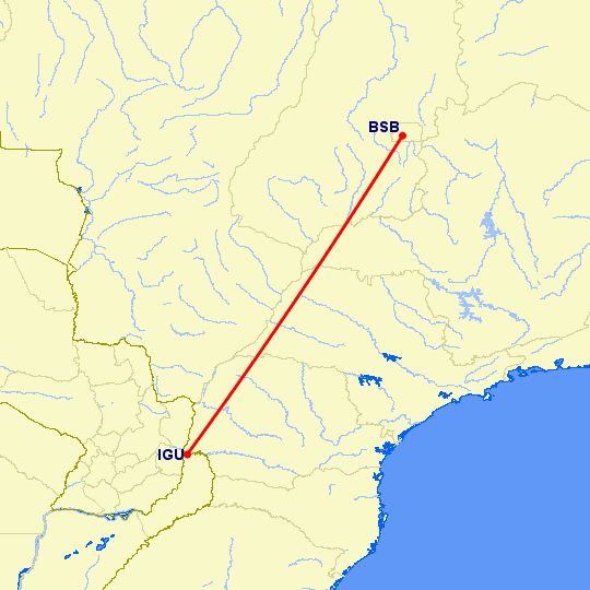 перелет Бразилия — Iguassu Falls на карте