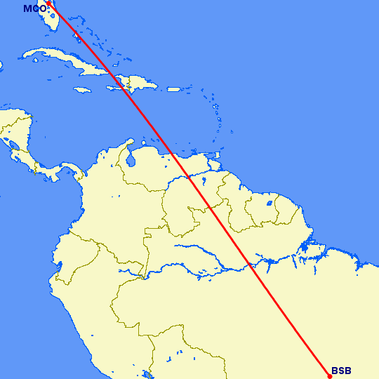 перелет Бразилия — Орландо на карте