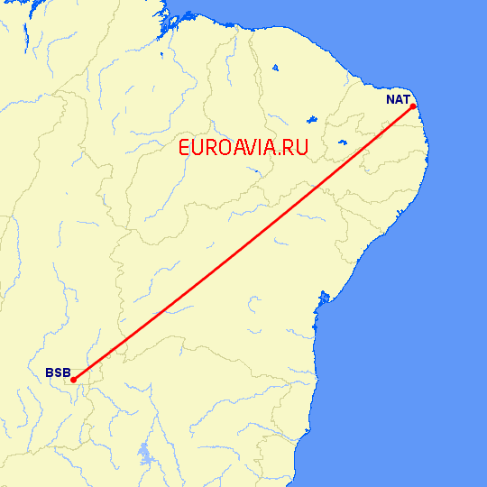 перелет Бразилия — Наталь на карте
