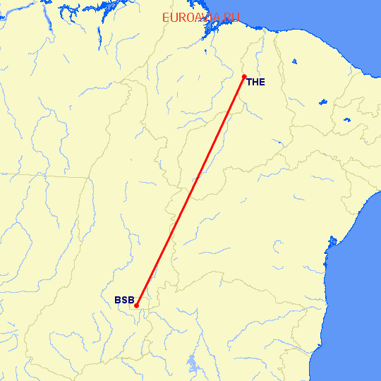 перелет Бразилия — Терезина на карте