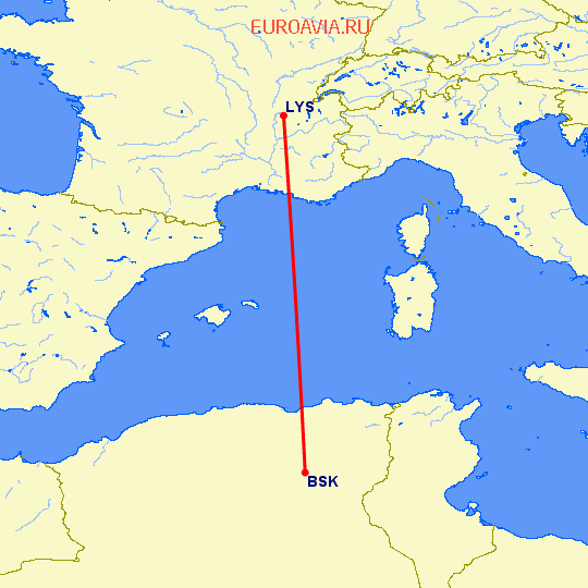 перелет Бискра — Лион на карте