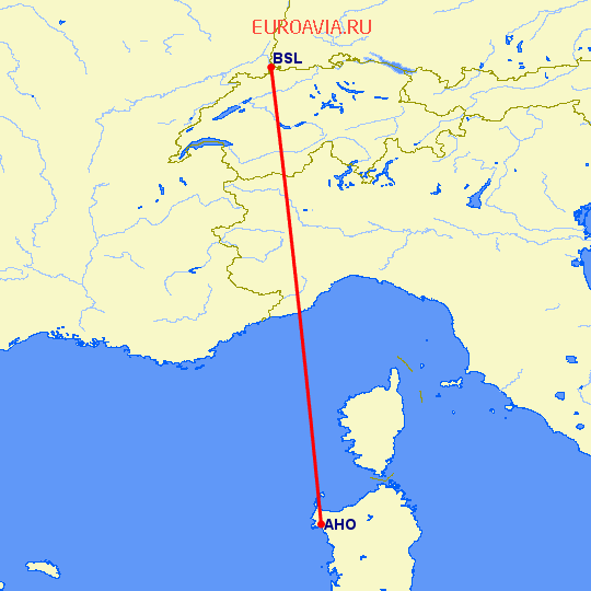 перелет Базель-Мюлуз — Альгеро на карте