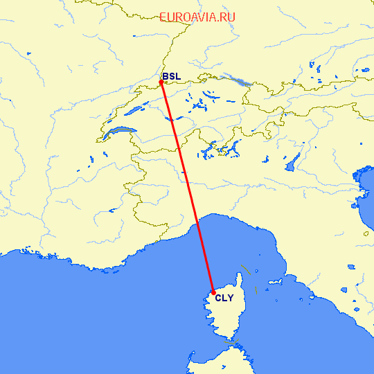 перелет Базель-Мюлуз — Кальви на карте