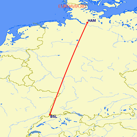 перелет Базель-Мюлуз — Гамбург на карте