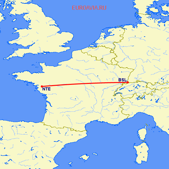 перелет Базель-Мюлуз — Нант на карте