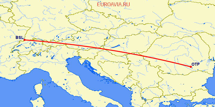 перелет Базель-Мюлуз — Бухарест на карте