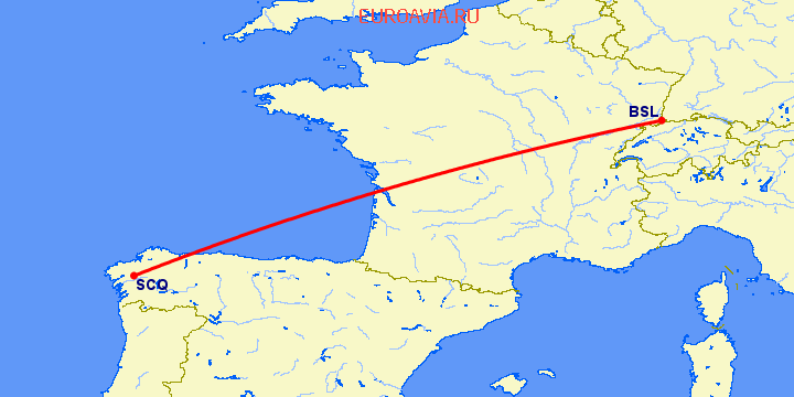 перелет Базель-Мюлуз — Сантьяго де Компостела на карте