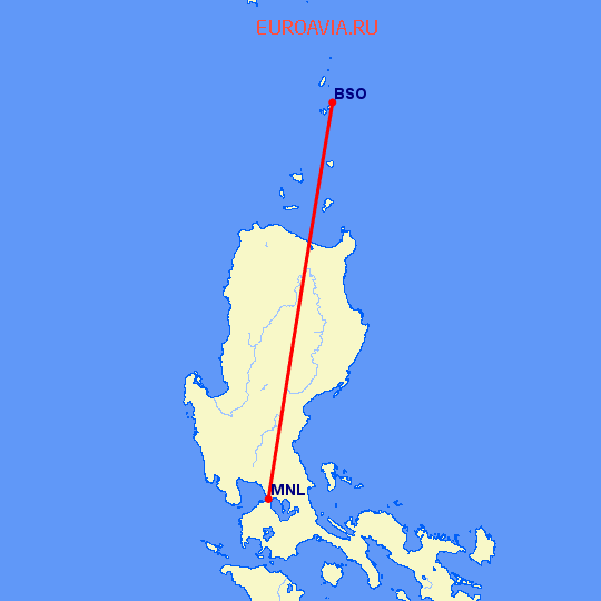перелет Баско — Манила на карте
