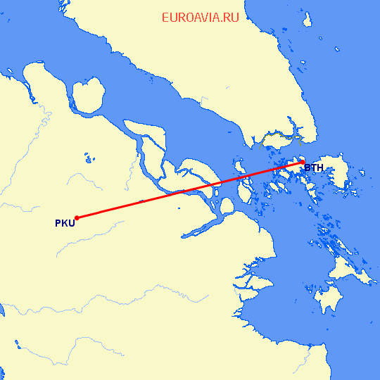 перелет Batam — Пеканбару на карте