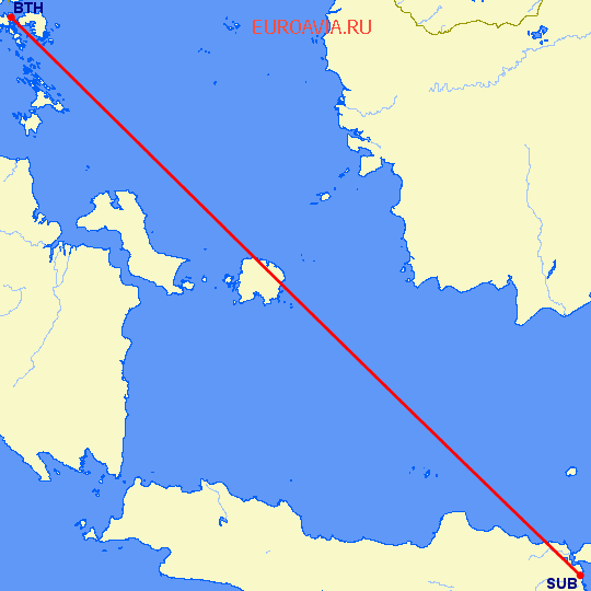 перелет Batam — Сурабайя на карте