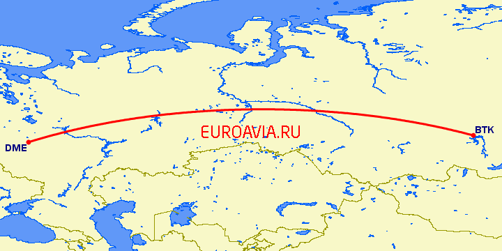перелет Братск — Москва на карте
